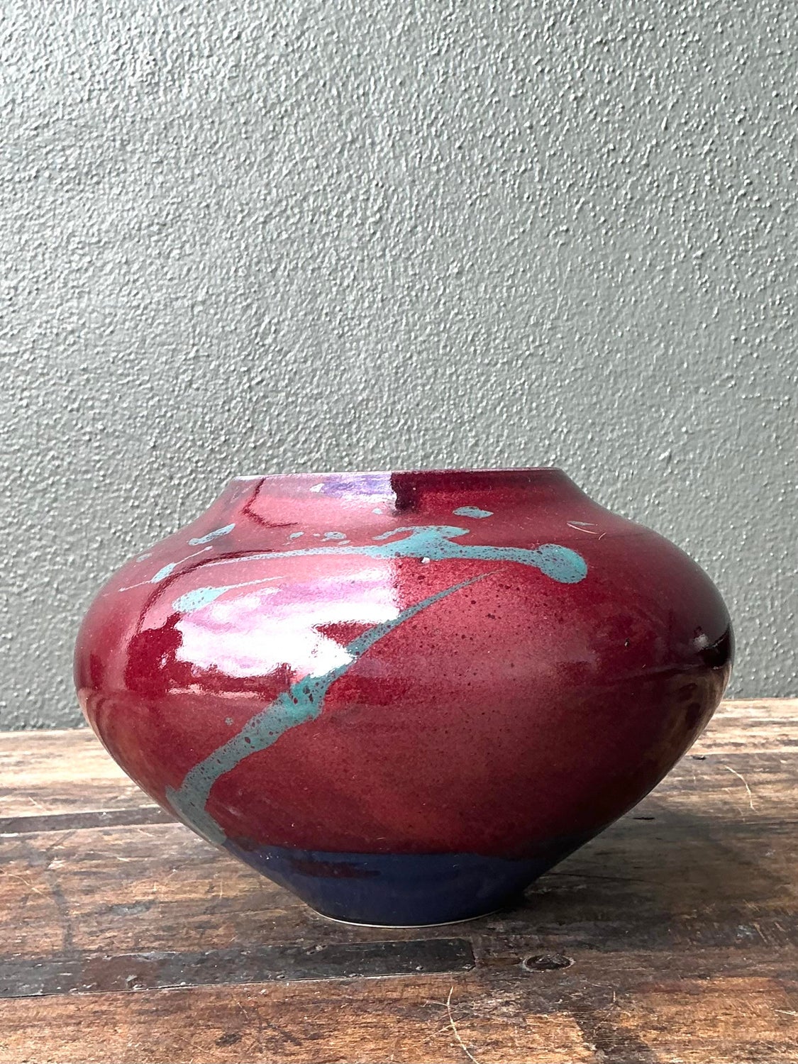 Vintage Original Drip Glazed Pottery Vase - Top view