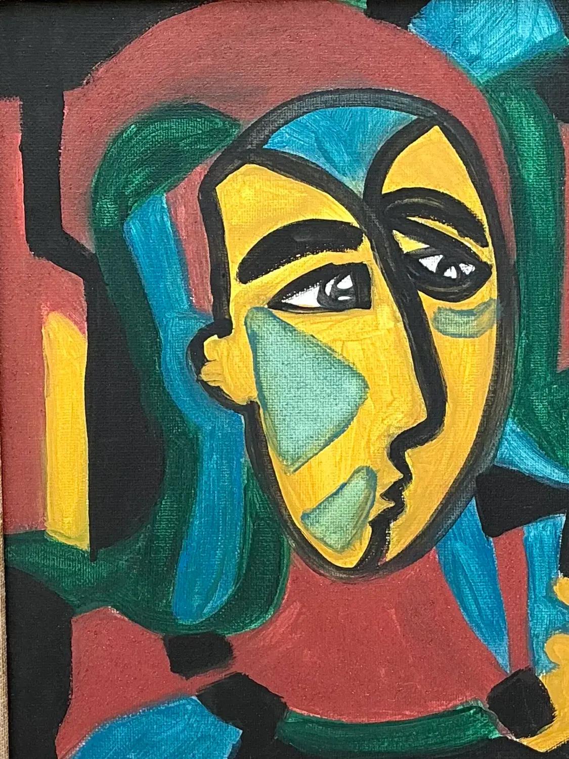 Vintage Original Figurative Oil on Canvas - Top view