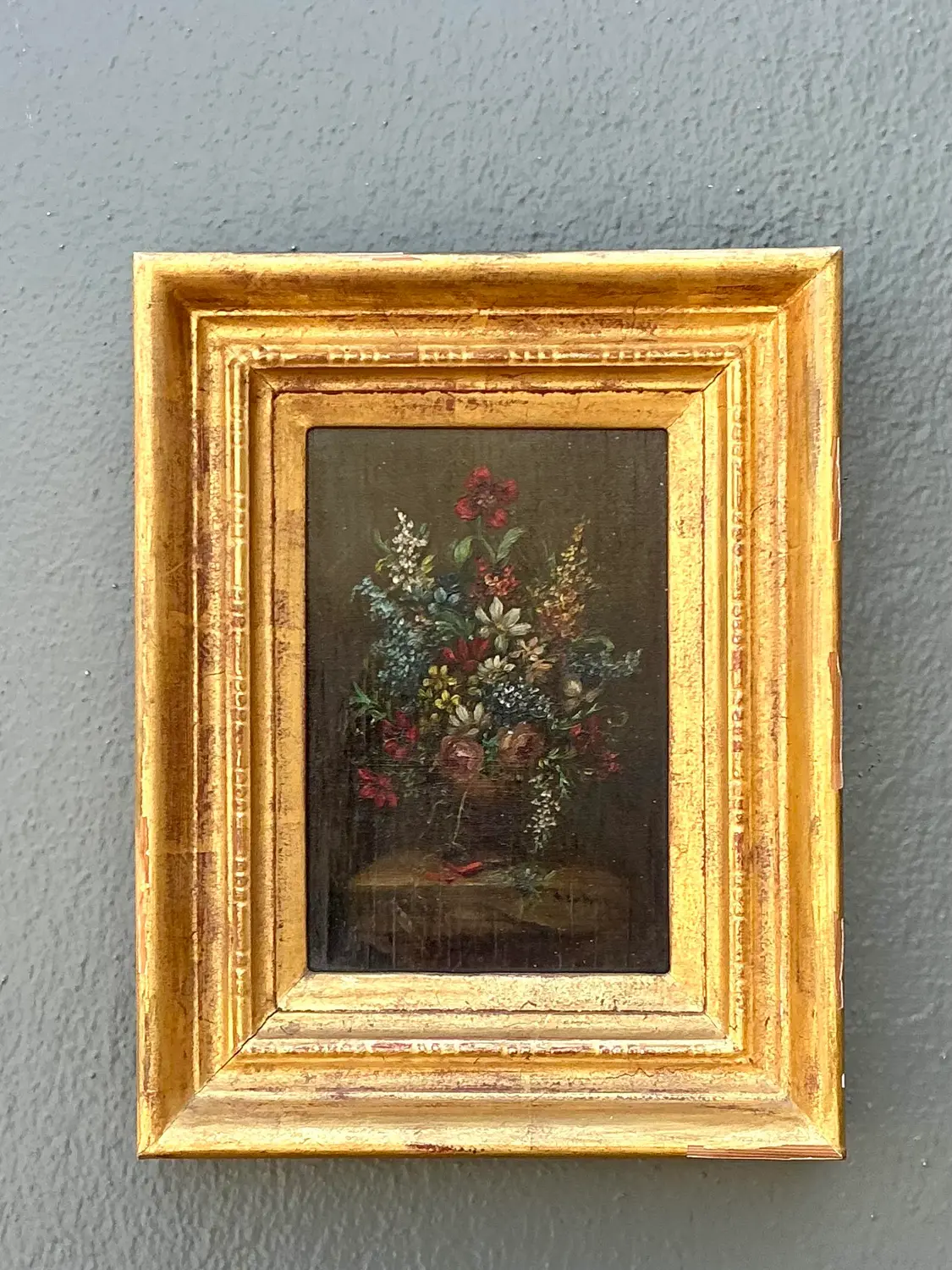 Vintage Original Floral Oil on Canvas - Top view