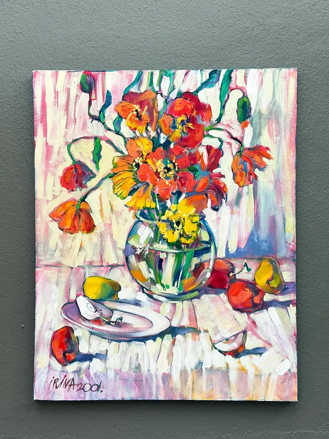 Vintage Original Floral Oil Painting on Canvas - Detail view