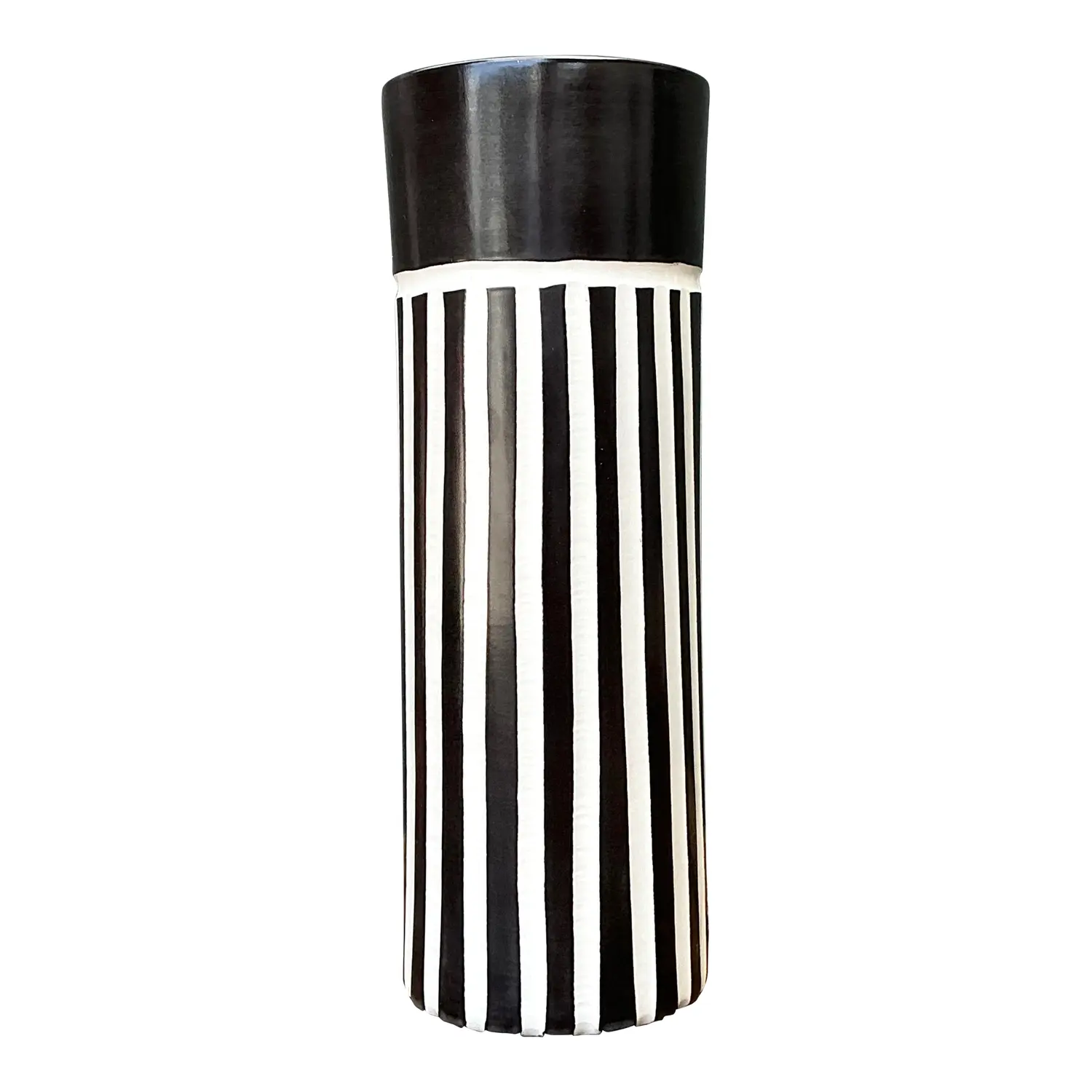 Vintage Original Graphic Black and White Glazed Ceramic Vase