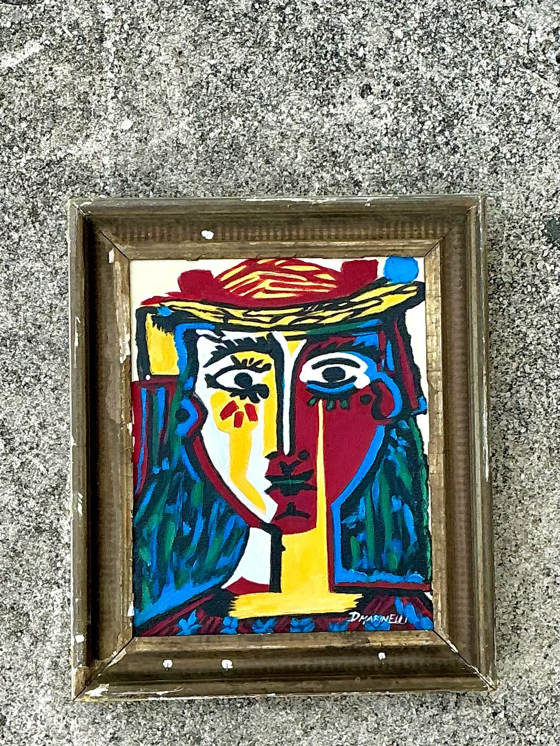 Vintage Original Homage to Picasso Oil on Canvas - Back view