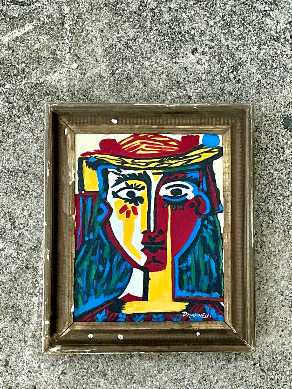 Vintage Original Homage to Picasso Oil on Canvas - Side view