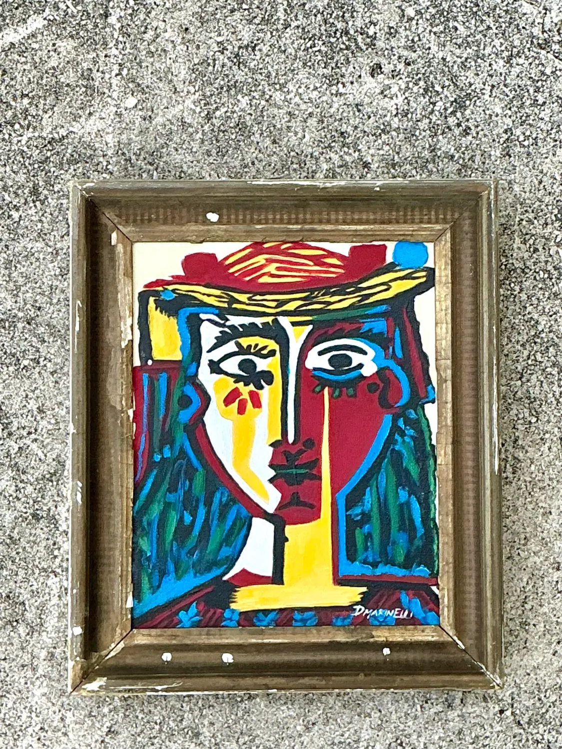 Vintage Original Homage to Picasso Oil on Canvas - Top view