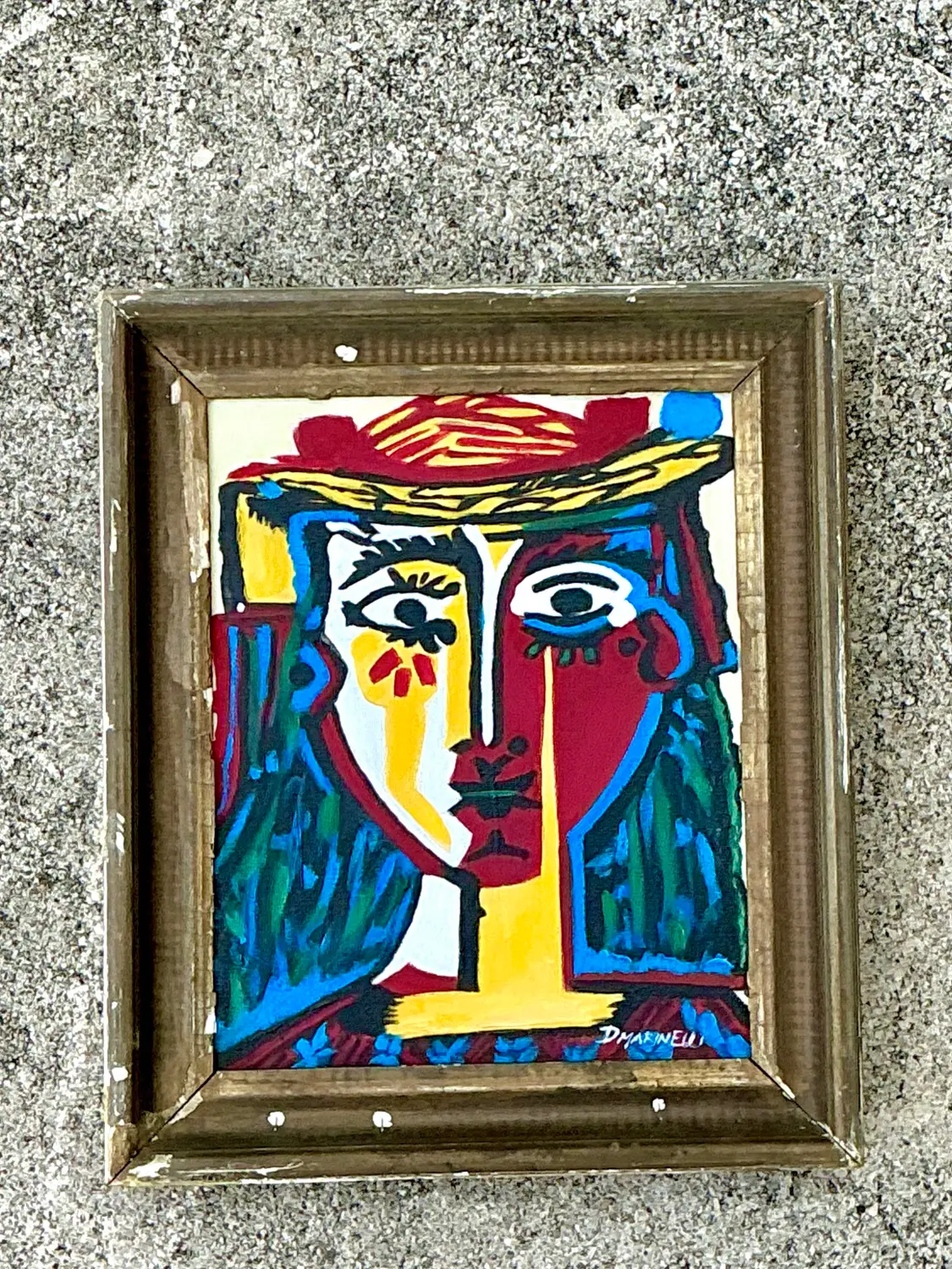 Vintage Original Homage to Picasso Oil on Canvas - Detail view