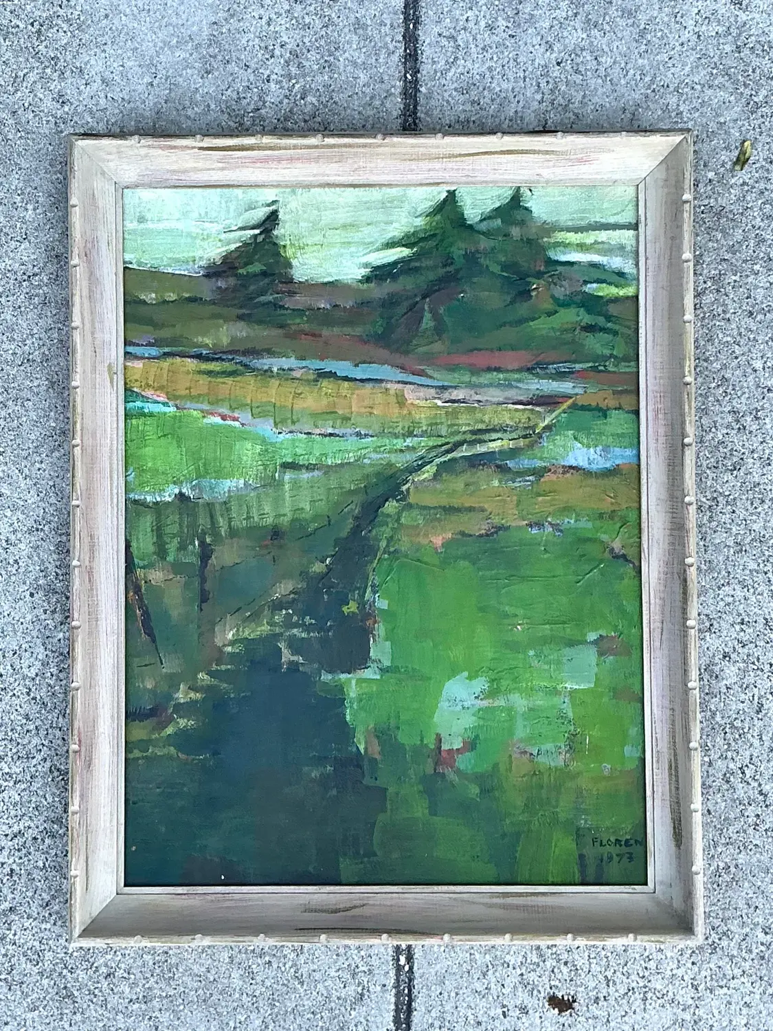 Vintage Original Landscape Oil on Canvas - Detail view