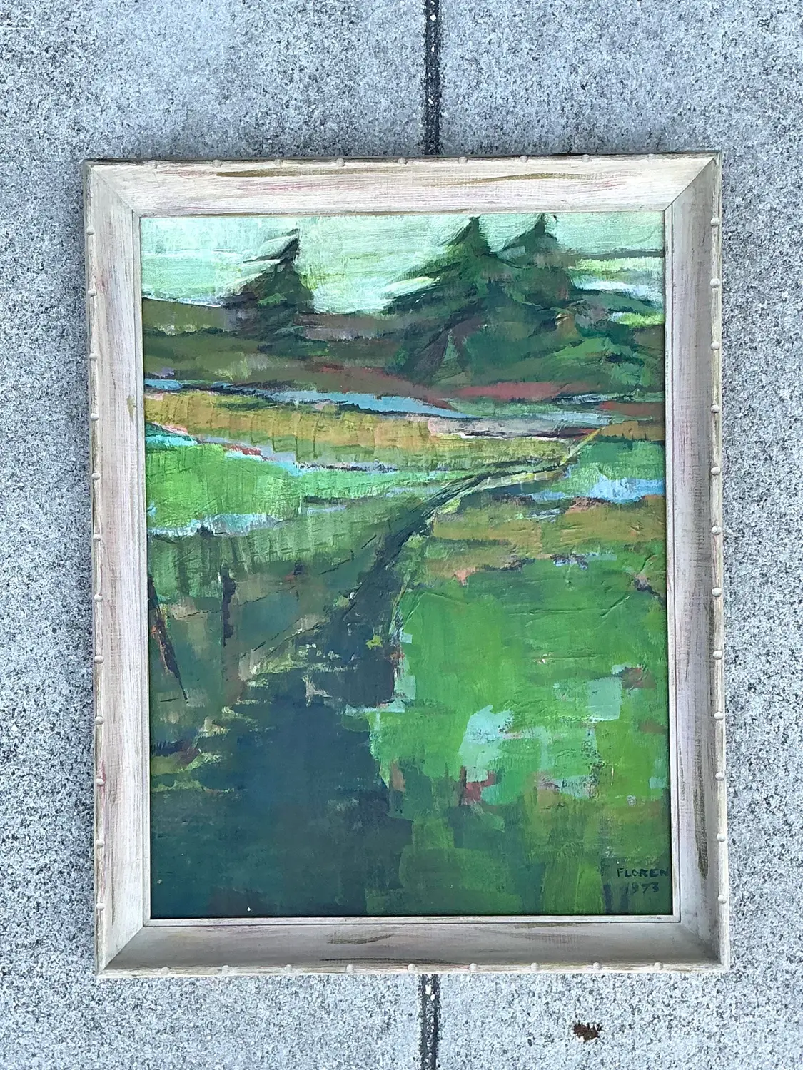 Vintage Original Landscape Oil on Canvas - Top view