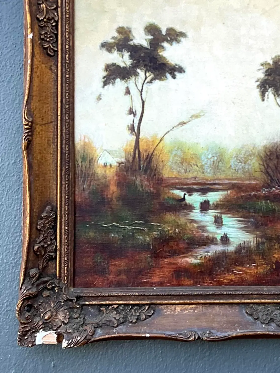 Vintage Original Landscape Oil on Canvas - Side view