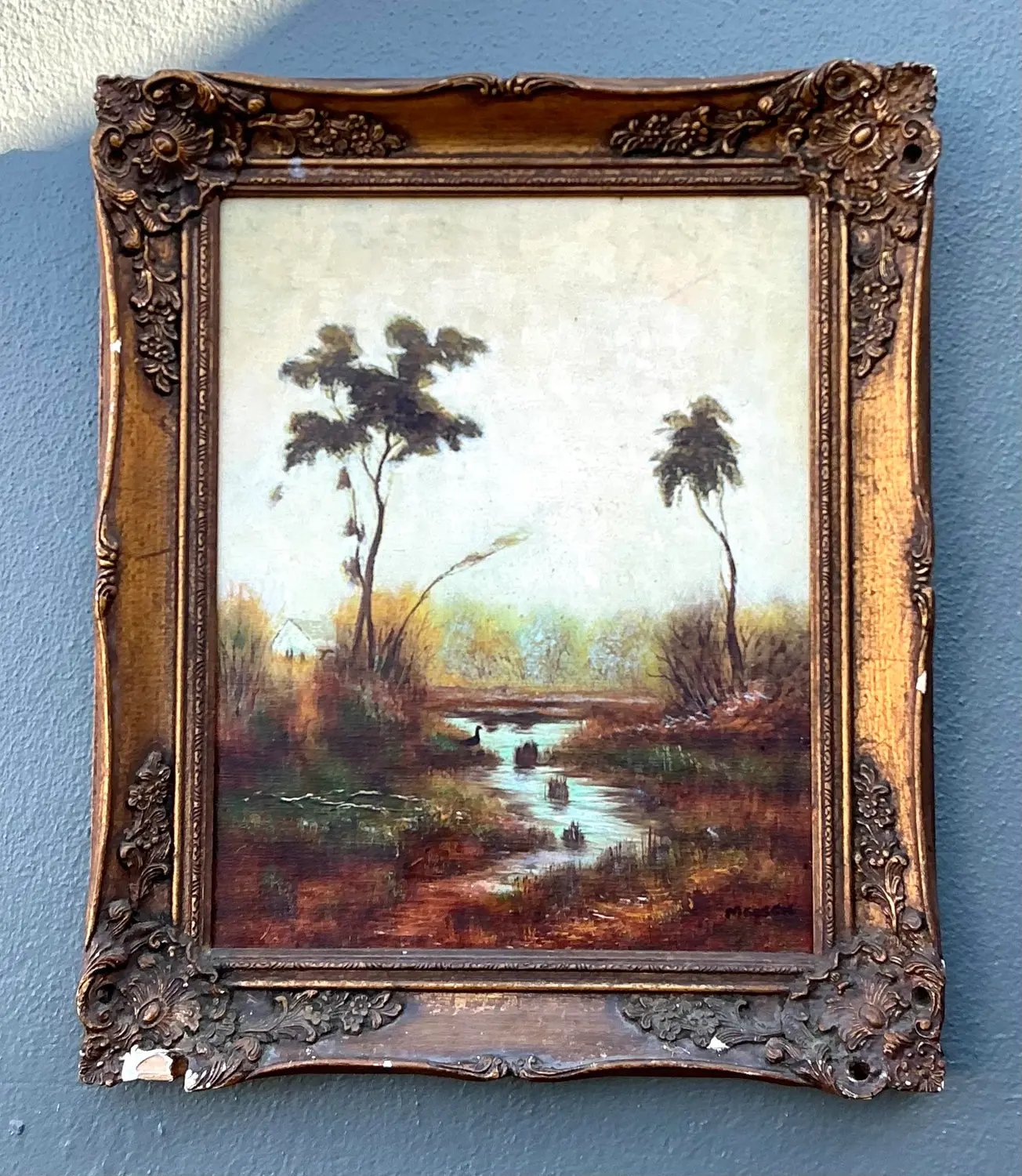 Vintage Original Landscape Oil on Canvas - Back view
