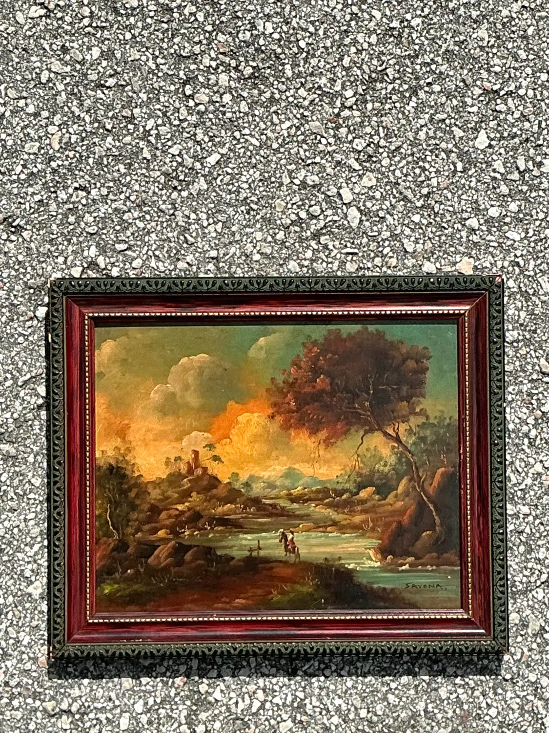 Vintage Original Landscape Oil Portrait on Board - Detail view