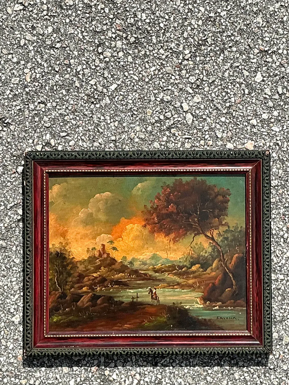Vintage Original Landscape Oil Portrait on Board - Back view