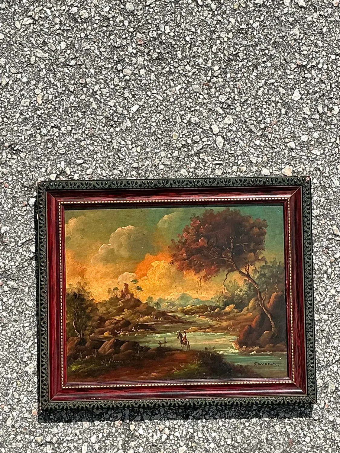 Vintage Original Landscape Oil Portrait on Board - Top view