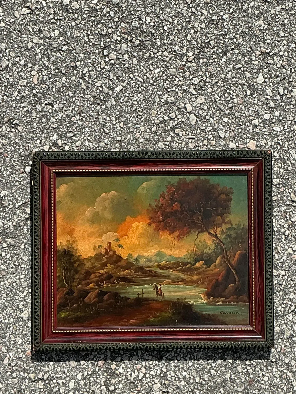 Vintage Original Landscape Oil Portrait on Board - Side view