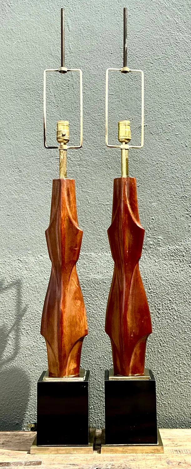 Vintage Original Laurel Lamp Company Wood Sculptural Lamps - A Pair - Detail view