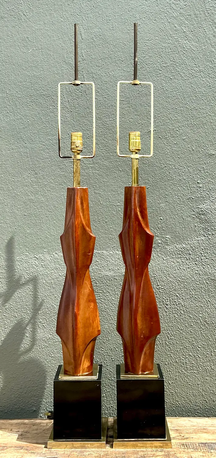Vintage Original Laurel Lamp Company Wood Sculptural Lamps - A Pair - Side view