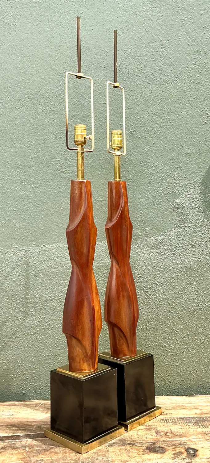 Vintage Original Laurel Lamp Company Wood Sculptural Lamps - A Pair - Back view