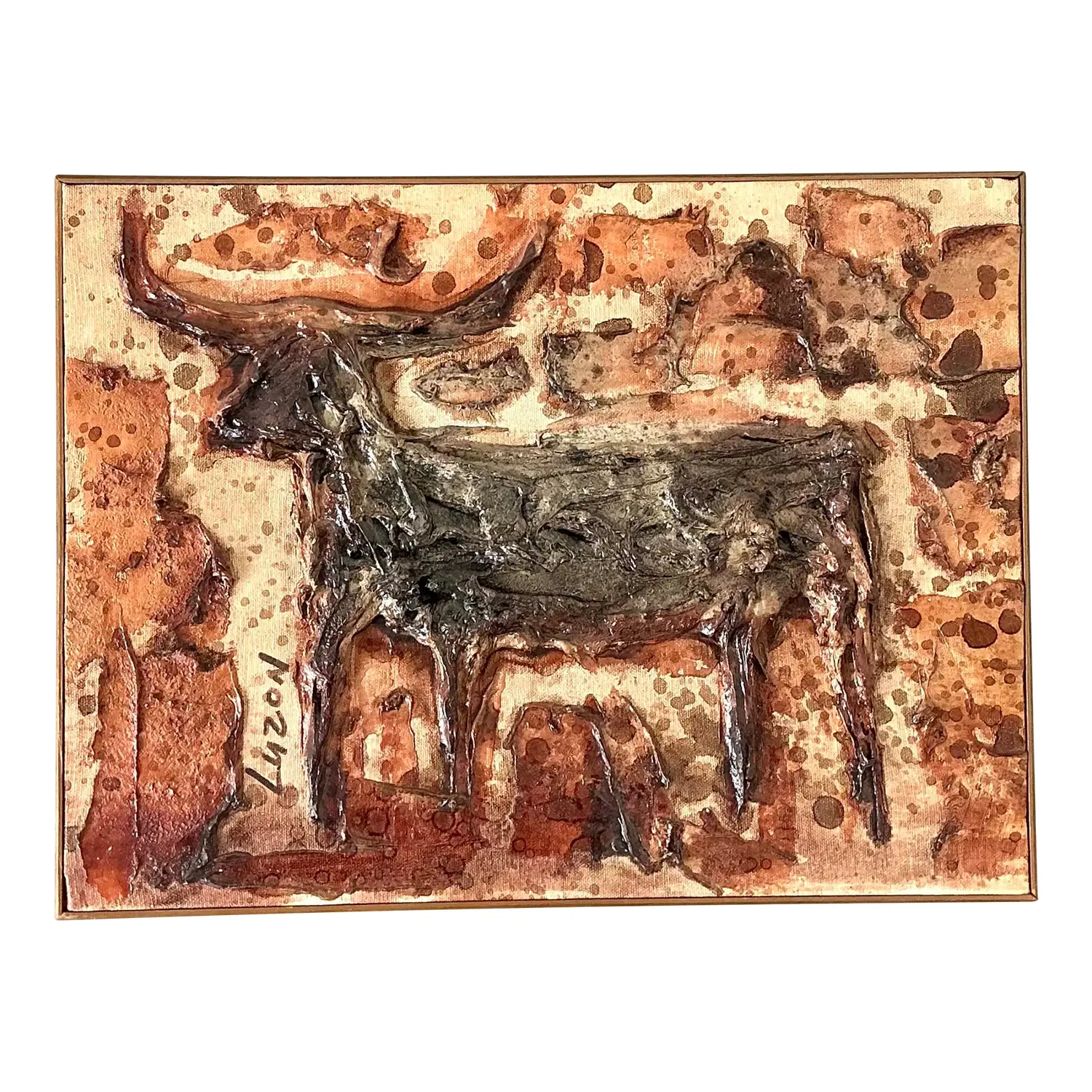 Vintage Original Mixed Media Bull on Canvas