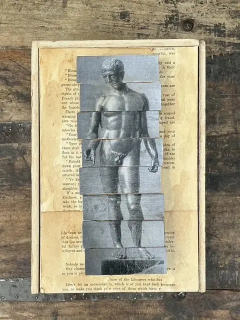 Vintage Original Mixed Media Jenga Box - Detail view