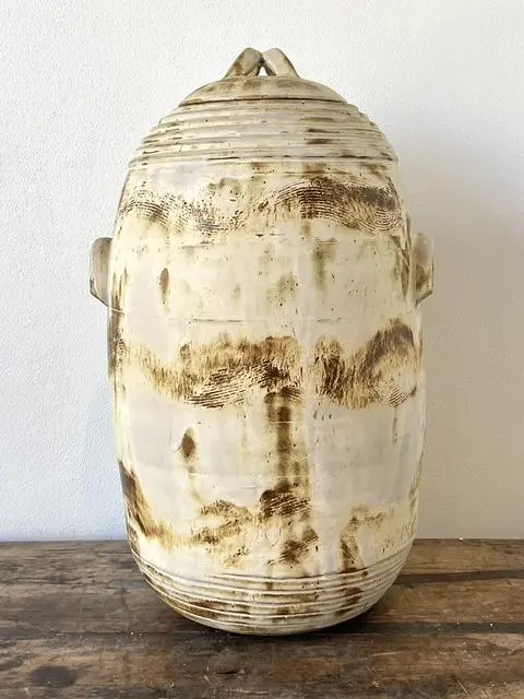 Vintage Original Monumental Studio Pottery Lidded Moonchild Vase - Detail view