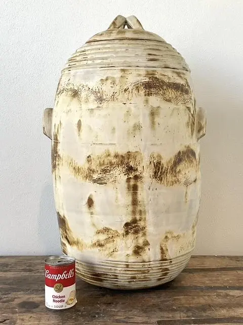 Vintage Original Monumental Studio Pottery Lidded Moonchild Vase - Side view
