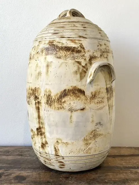 Vintage Original Monumental Studio Pottery Lidded Moonchild Vase - Top view