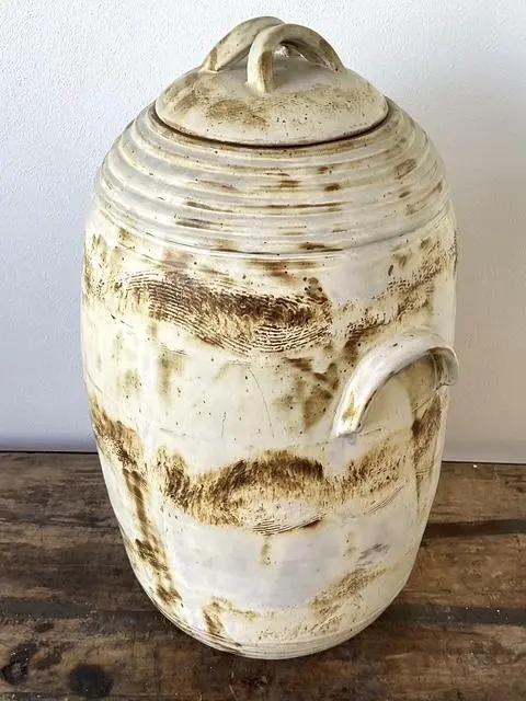 Vintage Original Monumental Studio Pottery Lidded Moonchild Vase - Back view