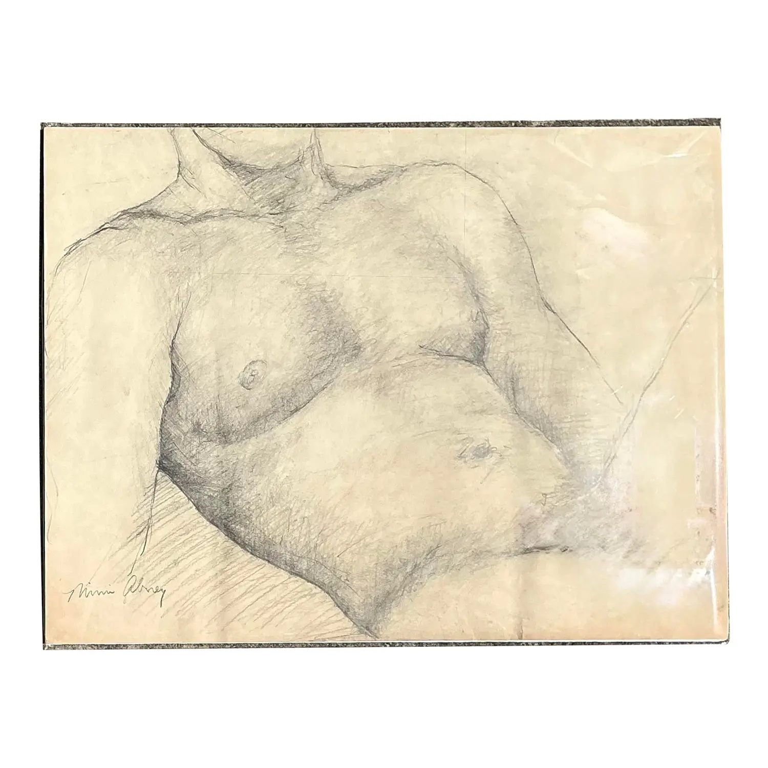 Vintage Original Nude Male Sketch