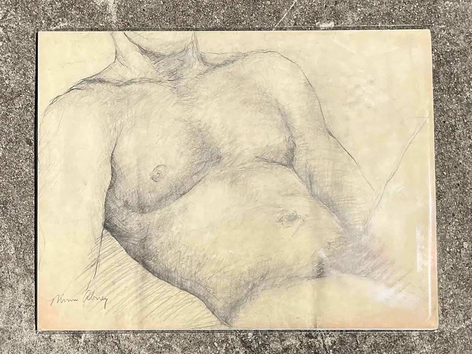 Vintage Original Nude Male Sketch - Detail view