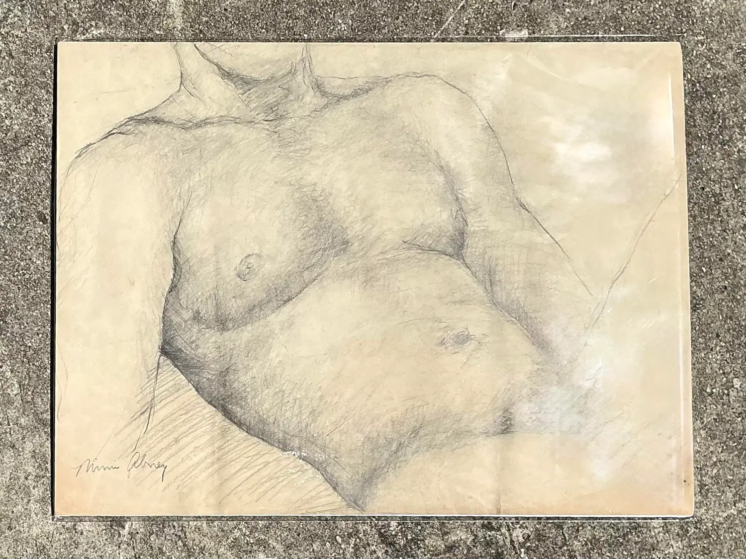 Vintage Original Nude Male Sketch - Top view