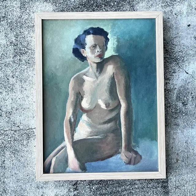 Vintage Original Nude Portrait Oil in Canvas - Detail view