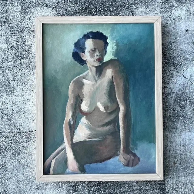 Vintage Original Nude Portrait Oil in Canvas - Top view