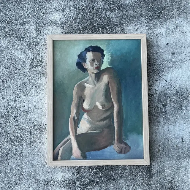 Vintage Original Nude Portrait Oil in Canvas - Side view