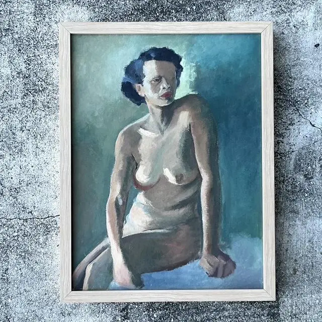 Vintage Original Nude Portrait Oil in Canvas - Back view