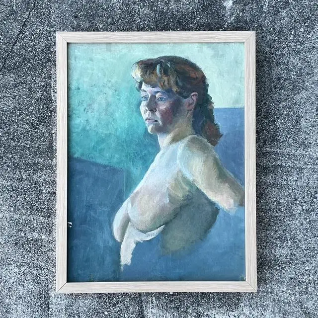 Vintage Original Nude Portrait Oil on Canvas - Detail view