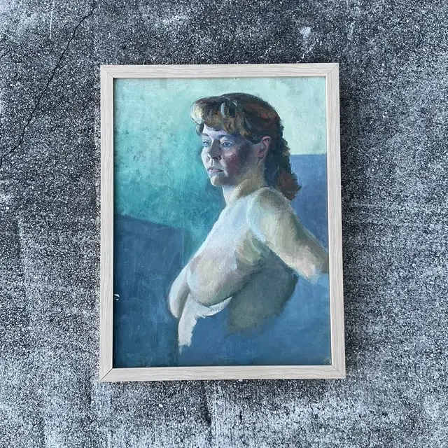 Vintage Original Nude Portrait Oil on Canvas - Side view