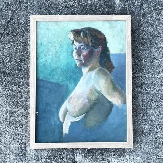 Vintage Original Nude Portrait Oil on Canvas - Top view