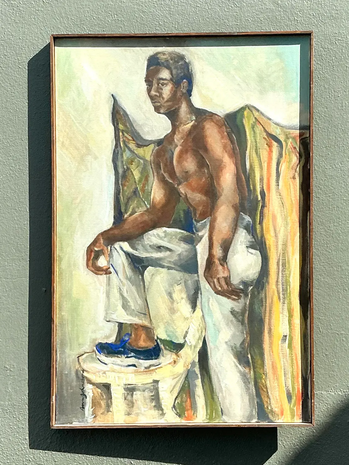 Vintage Original Oil Figural on Canvas - Detail view
