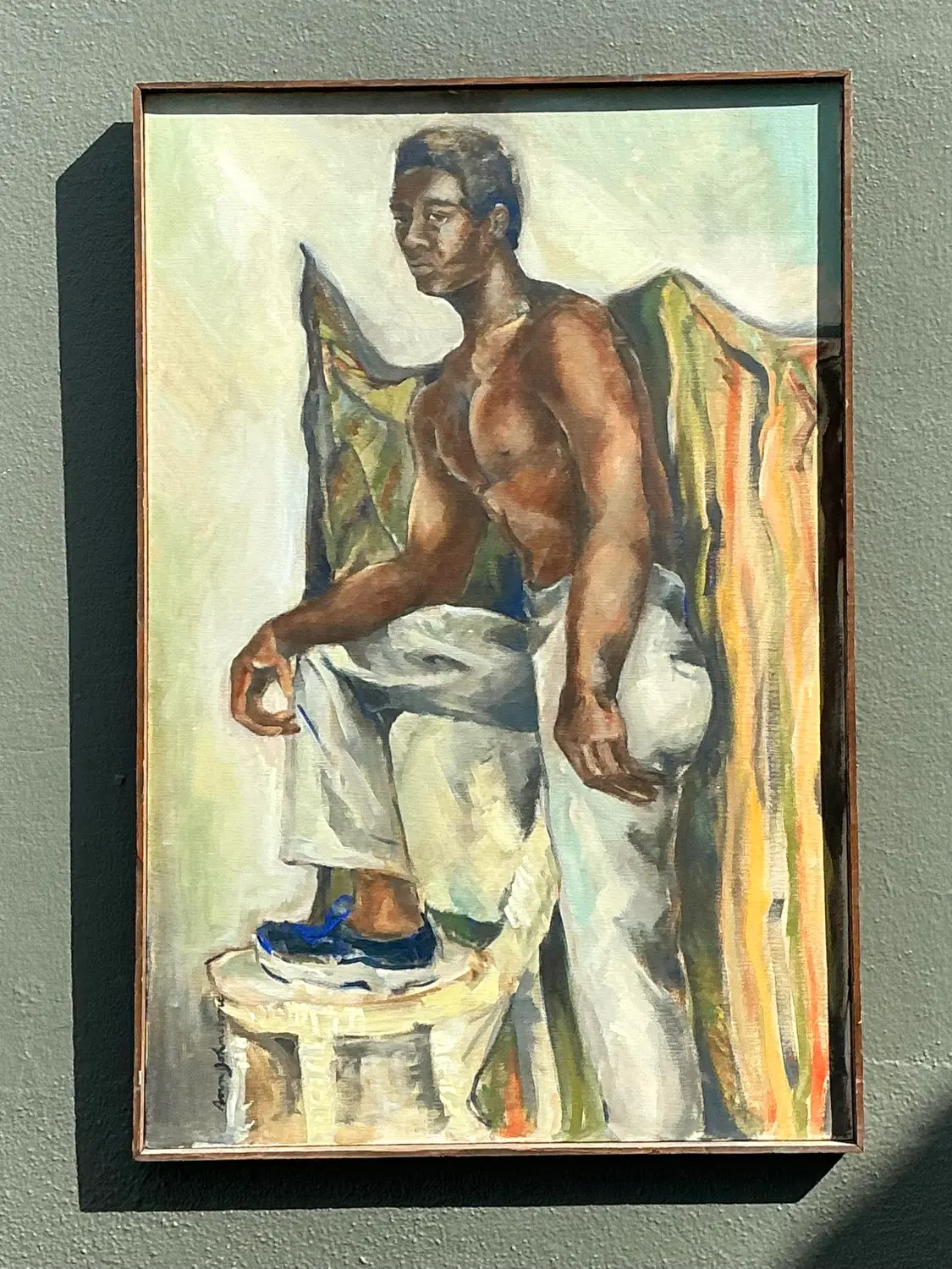 Vintage Original Oil Figural on Canvas - Top view