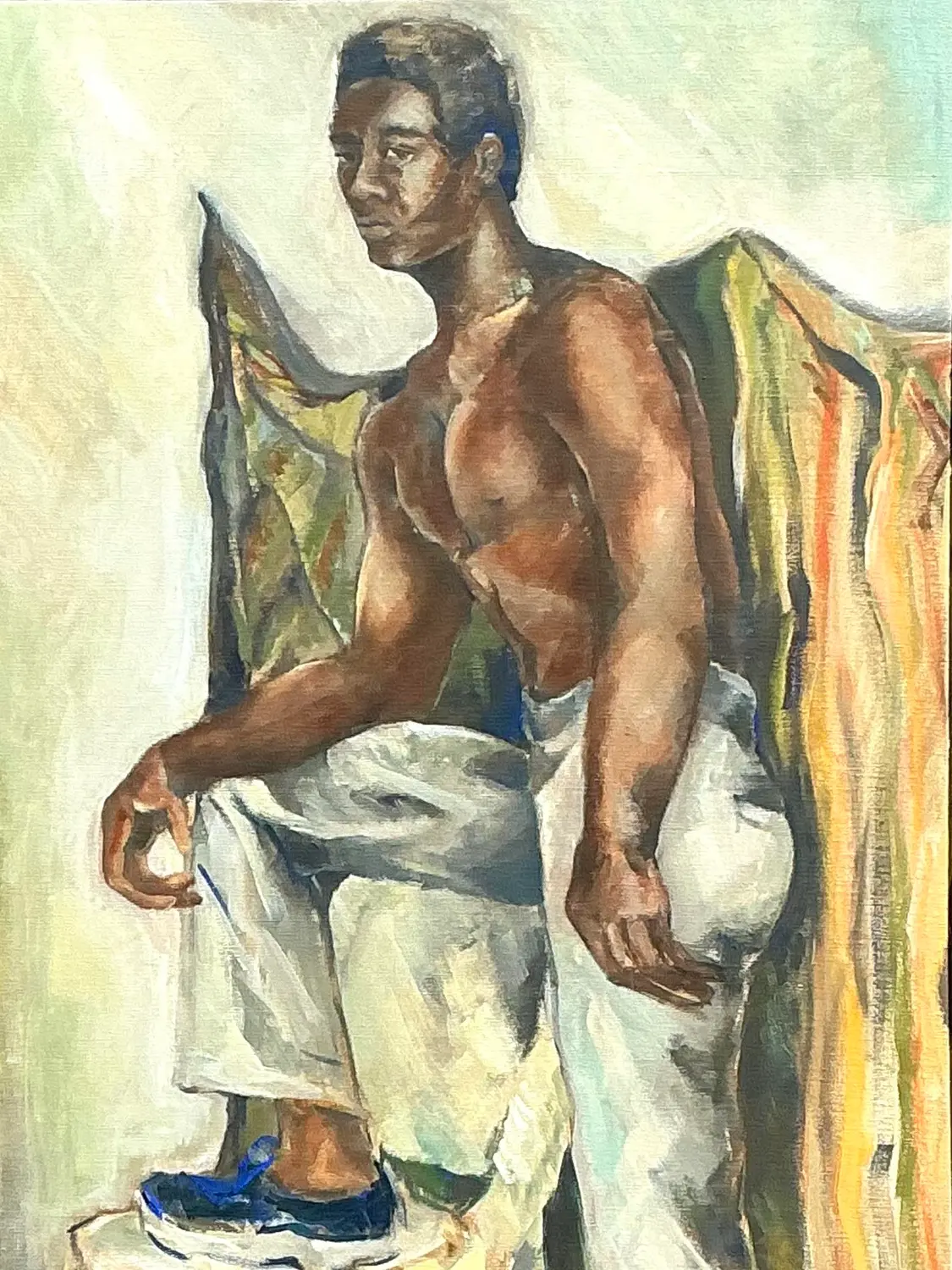 Vintage Original Oil Figural on Canvas - Side view