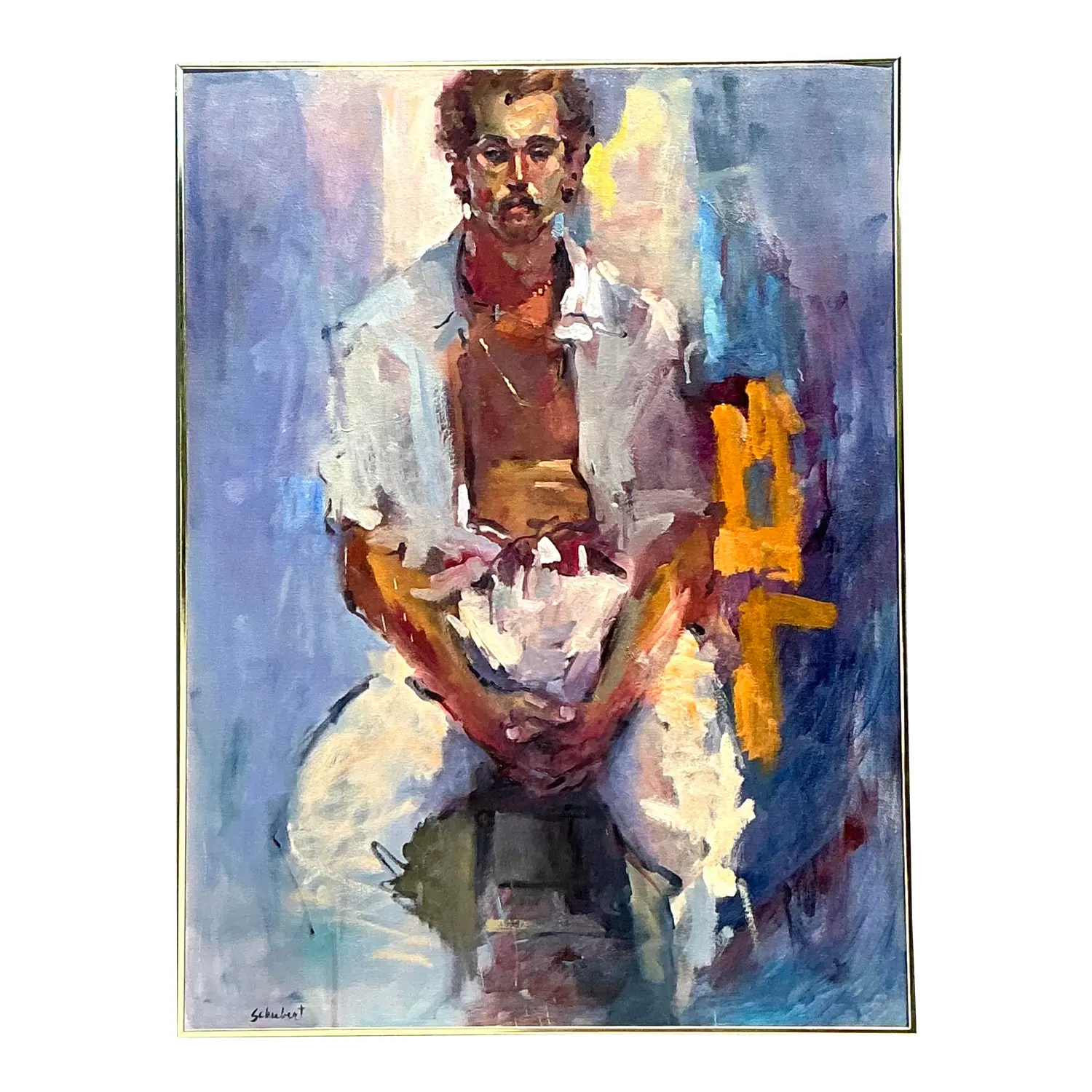 Vintage Original Oil Portrait of Man With Mustache