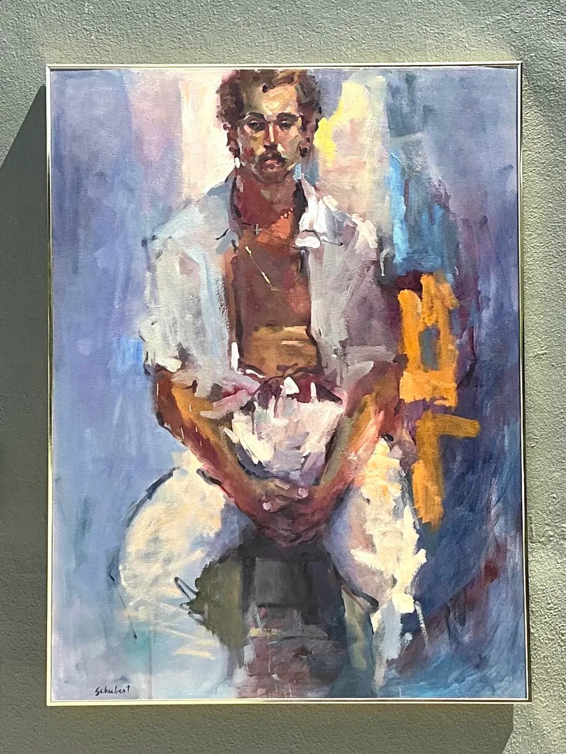Vintage Original Oil Portrait of Man With Mustache - Top view
