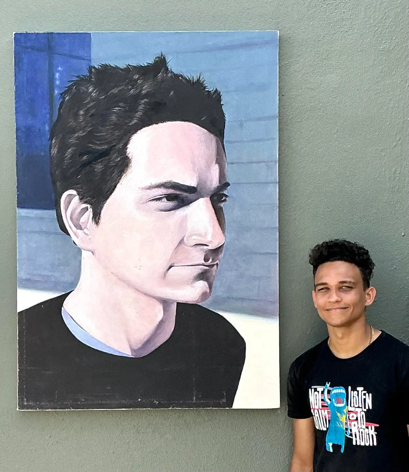 Vintage Original Oil Portrait on Canvas - Side view