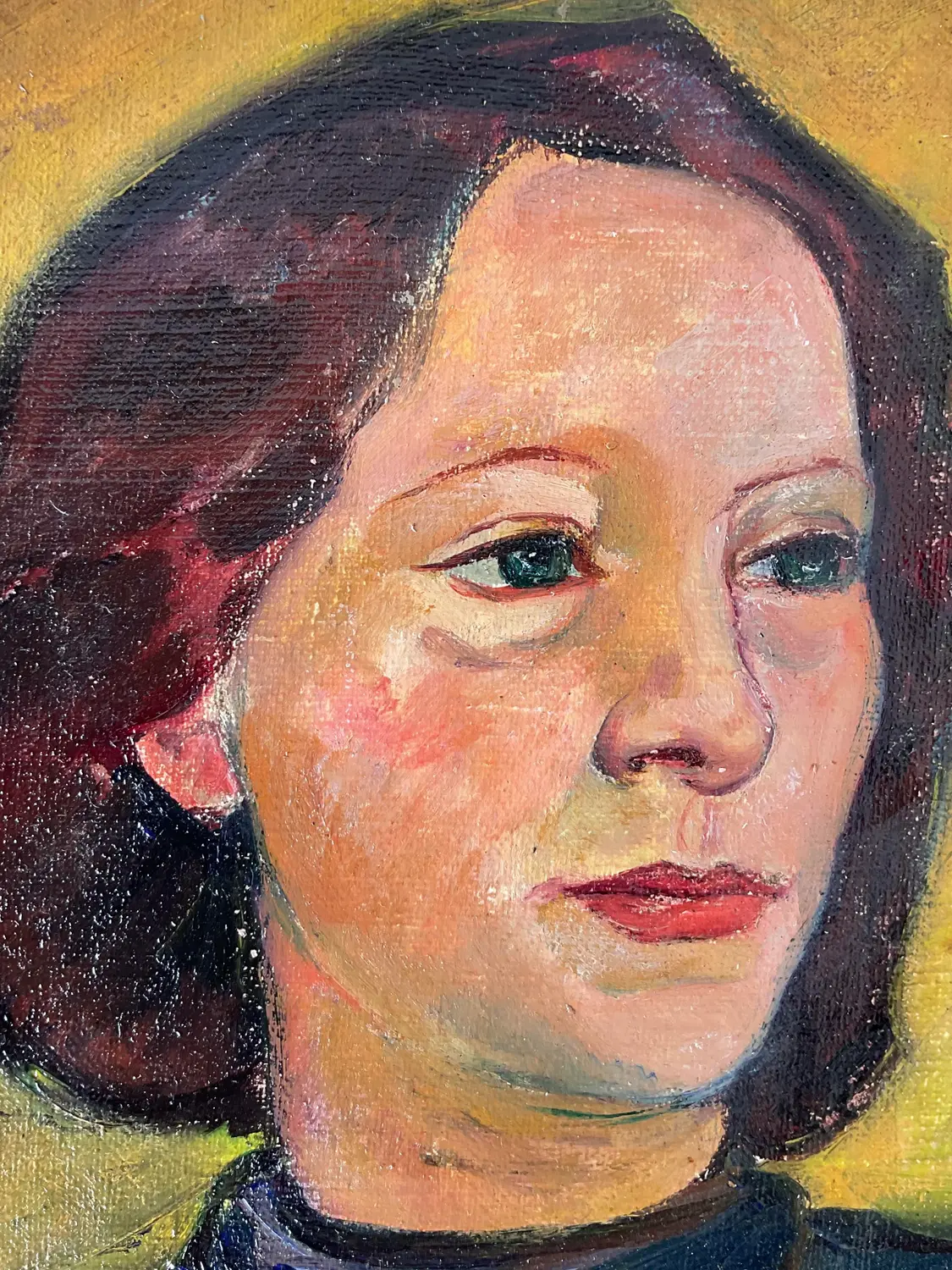 Vintage Original Oil Portrait on Canvas - Side view