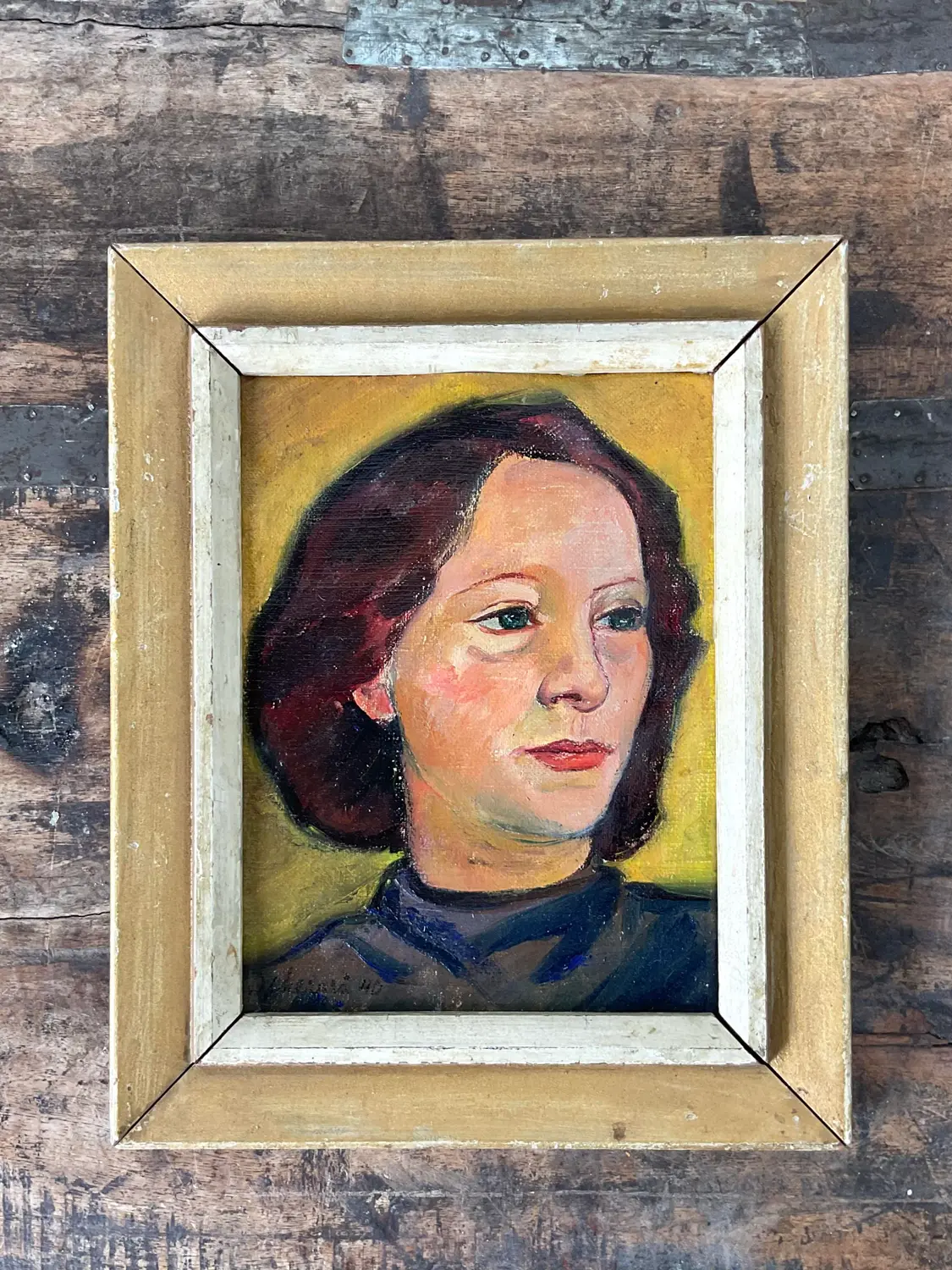 Vintage Original Oil Portrait on Canvas - Detail view