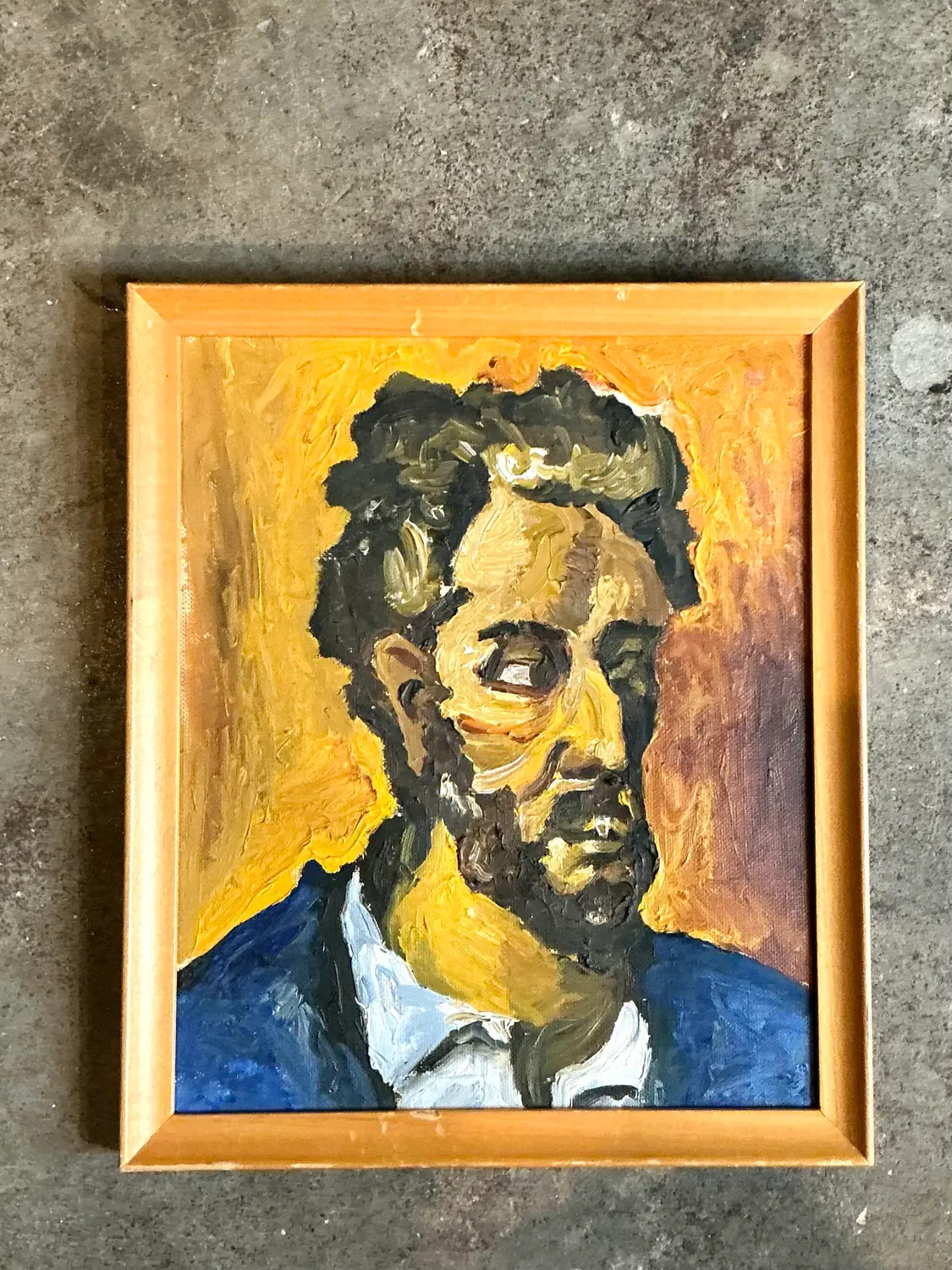 Vintage Original Oil Portrait on Canvas - Top view