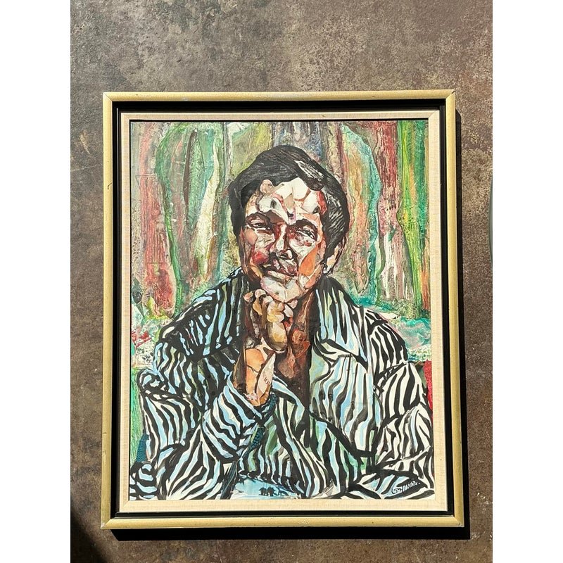 Vintage Original Oil Portrait on Canvas - Side view