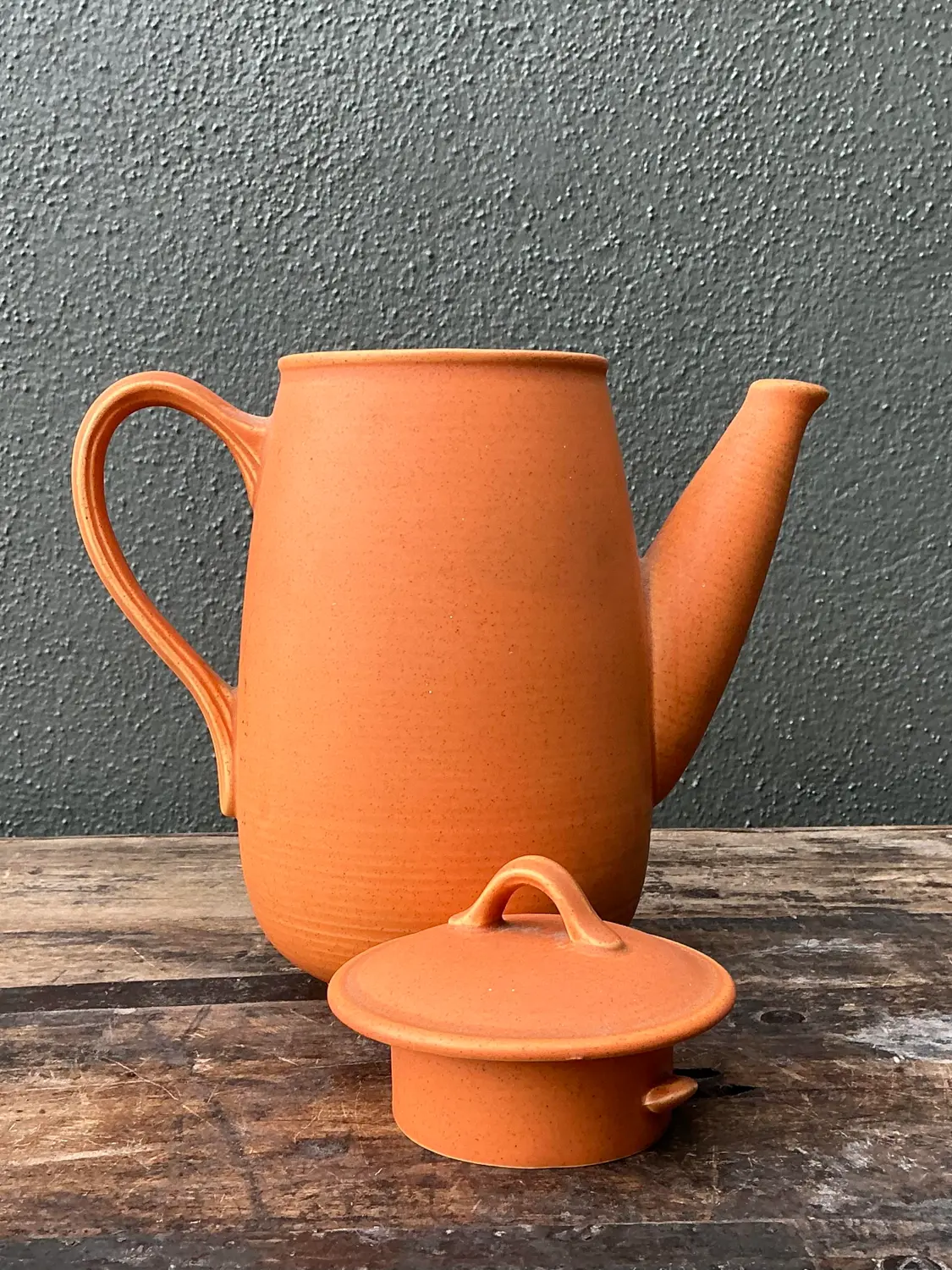 Vintage Original Orange Studio Pottery Coffee Pot - Top view