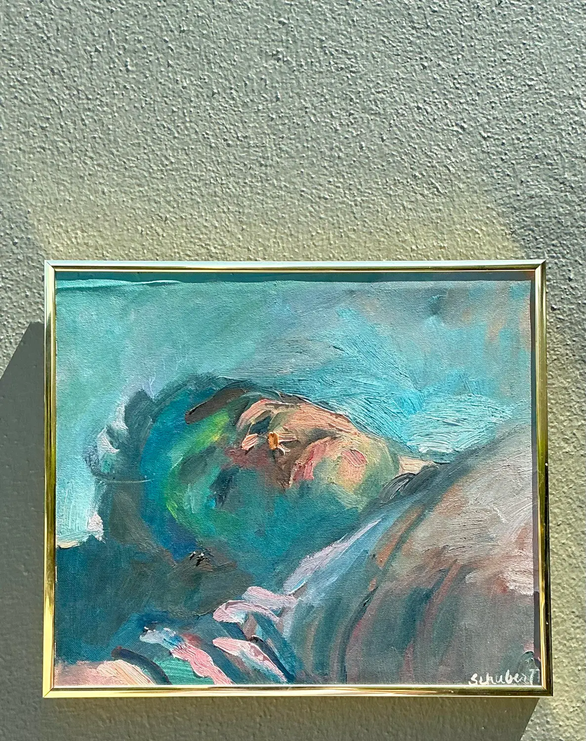 Vintage Original Painterly Portrait Air Reclining Man - Top view
