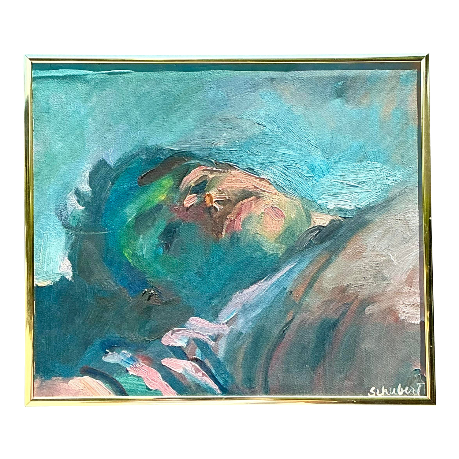 Vintage Original Painterly Portrait Air Reclining Man - Detail view