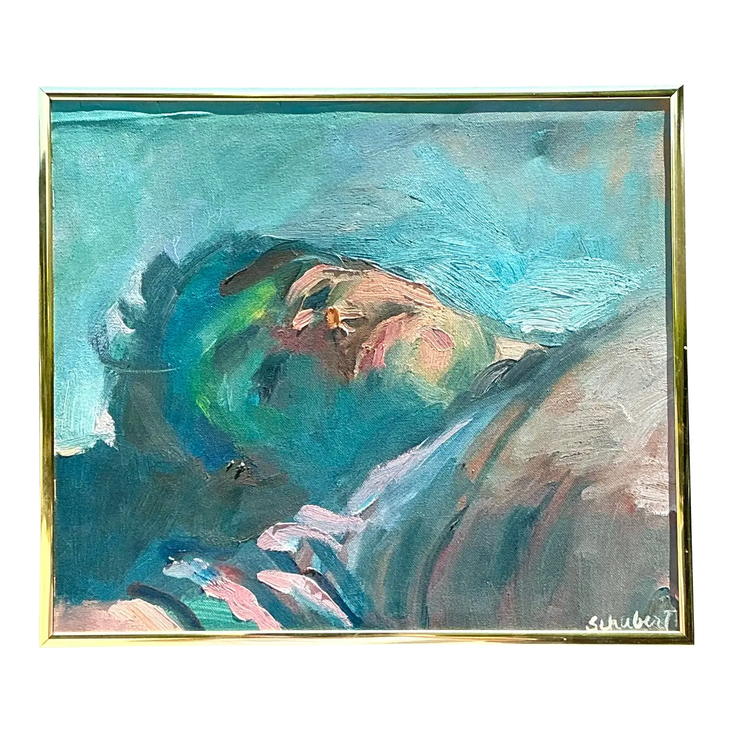 Vintage Original Painterly Portrait Air Reclining Man